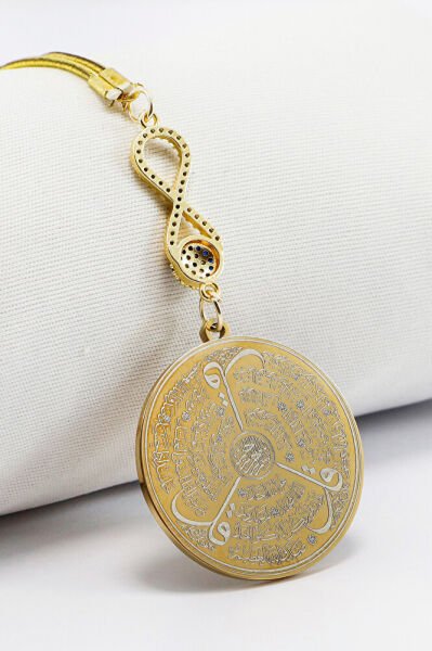 Zirkon Sonsuzluk Gold Renkli Ayetel Kürsi Allah Lafzı Felak Nas İhlas Çelik Araba Ayna Süsü