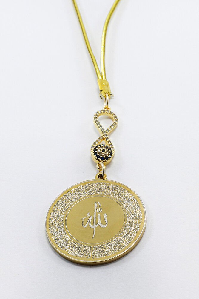Zircon Infinity Gold Color Ayetel Kursi Allah Word Falaq Nas Ihlas Steel Car Mirror Ornament