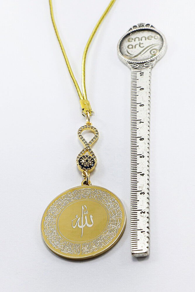 Zircon Infinity Gold Color Ayetel Kursi Allah Word Falaq Nas Ihlas Steel Car Mirror Ornament