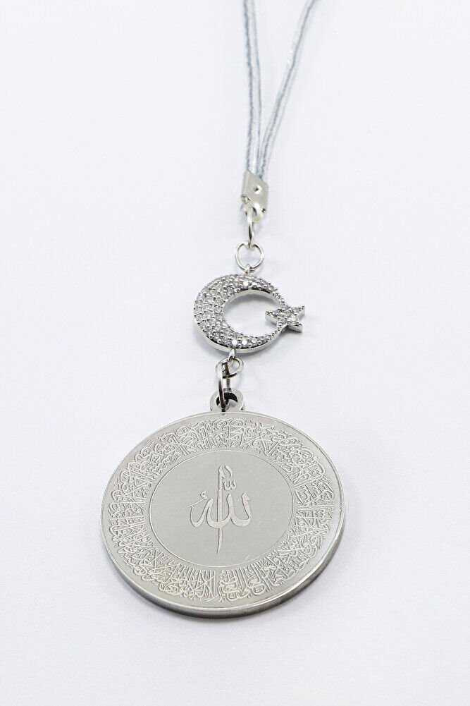 Ay Yıldızlı Gümüş Renkli Ayetel Kürsi Allah Lafzı Felak Nas İhlas Çelik Araba Ayna Süsü