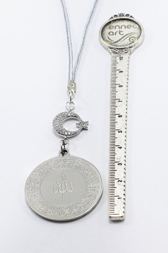 Ay Yıldızlı Gümüş Renkli Ayetel Kürsi Allah Lafzı Felak Nas İhlas Çelik Araba Ayna Süsü