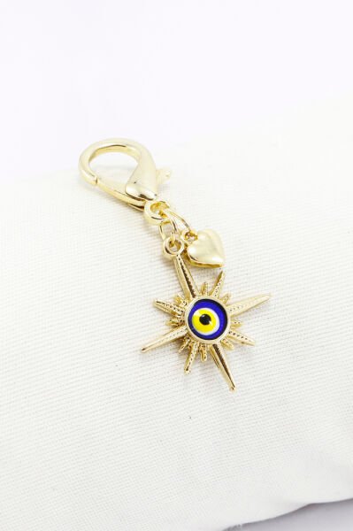 Nazar Boncuğu Güneş Metal Kalp, Klipsli Cüzdan Süsü Charm Çanta Süsü Anahtarlık