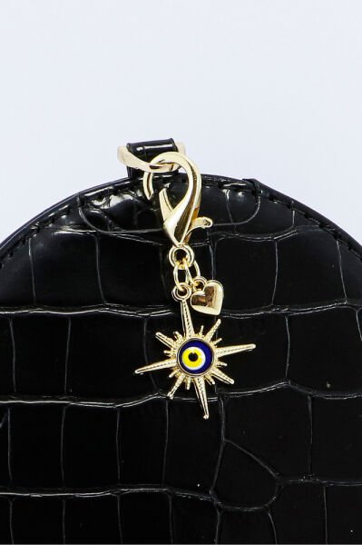 Nazar Boncuğu Güneş Metal Kalp, Klipsli Cüzdan Süsü Charm Çanta Süsü Anahtarlık
