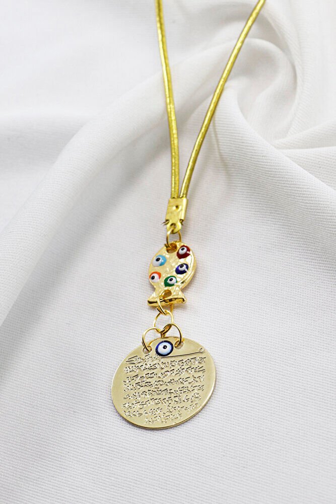 Renkli Nazarlı Balık Metal Ayetel Kürsi Dualı Dikiz Ayna Süsü, Yeni Araba Hediyesi