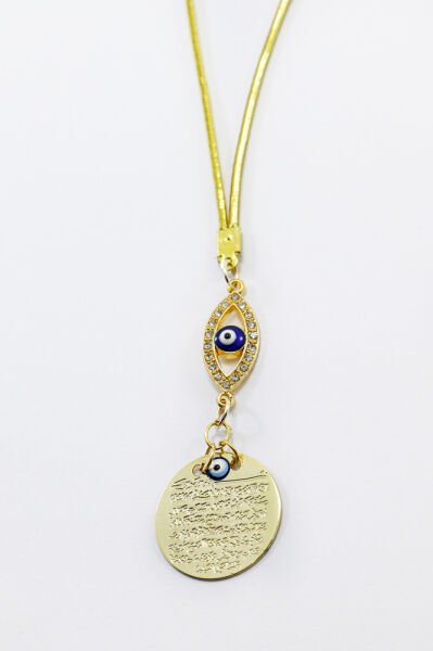 Zirkon Taşlı Gözlü Metal Ayetel Kürsi Dualı Dikiz Ayna Süsü, Yeni Araba Hediyesi