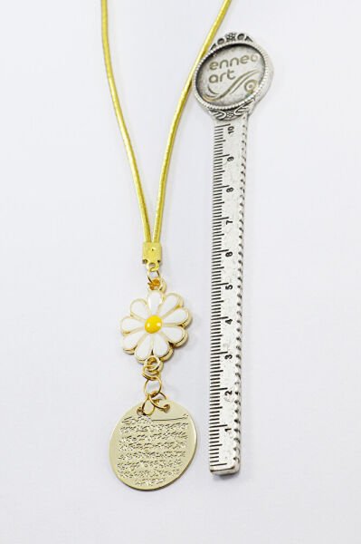 Beyaz Papatyalı Metal Ayetel Kürsi Dualı Dikiz Ayna Süsü, Yeni Araba Hediyesi