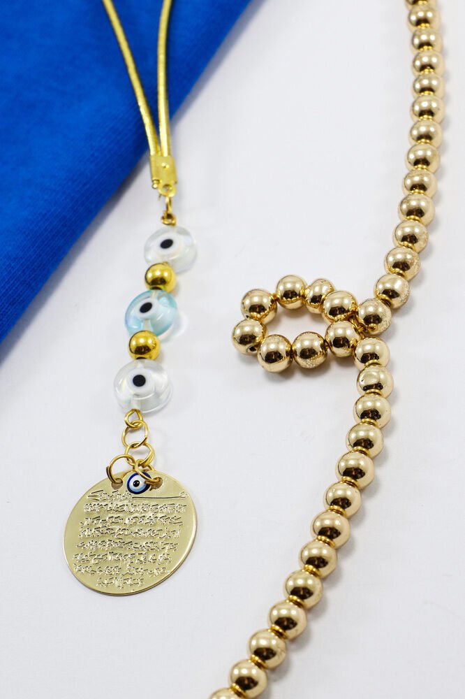 Çift Renkli Yassı Nazar Boncuklu Metal Ayetel Kürsi Dualı Dikiz Ayna Süsü, Yeni Araba Hediyesi