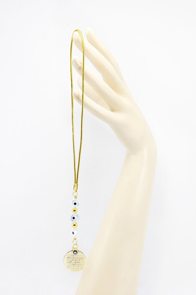 Çift Renkli Yassı Nazar Boncuklu Metal Ayetel Kürsi Dualı Dikiz Ayna Süsü, Yeni Araba Hediyesi