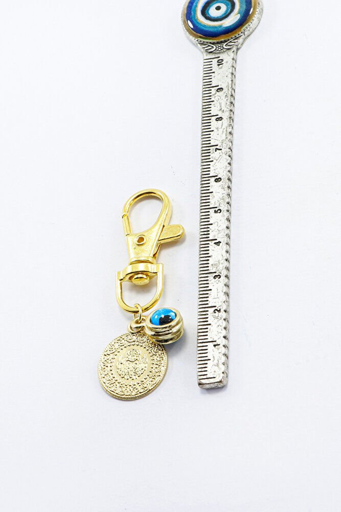 Gold Renkli Şans Parası Metal Nazar Boncuğu Klipsli Cüzdan Süsü Charm Çanta Süsü Anahtarlık