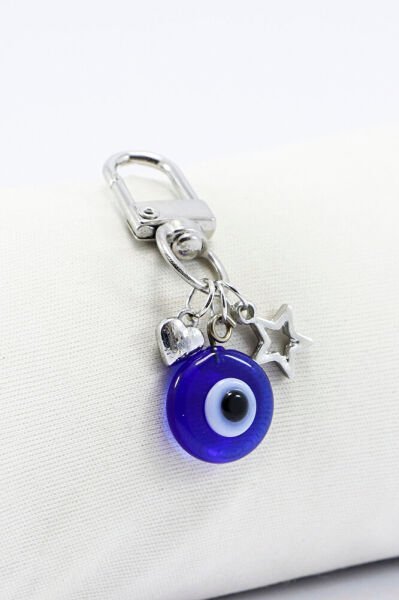 El Yapımı Cam Nazar Boncuğu Metal Kalpli Yıldızlı Klipsli Cüzdan Süsü Charm Çanta Süsü Anahtarlık