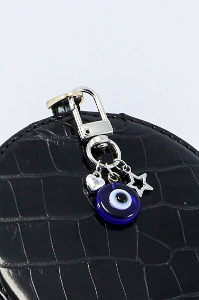 El Yapımı Cam Nazar Boncuğu Metal Kalpli Yıldızlı Klipsli Cüzdan Süsü Charm Çanta Süsü Anahtarlık