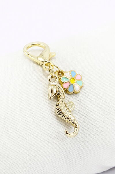 Renki Metal Çiçek Denizatı Klipsli Cüzdan Süsü Charm Çanta Süsü Anahtarlık