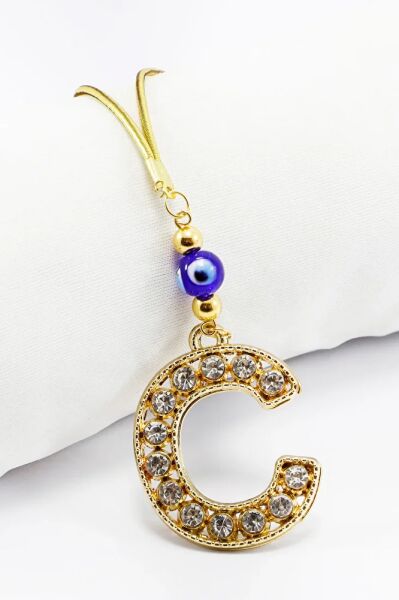 Gold Renkli Parlak Taşlı C Harfi Araba Dikiz Ayna Süsü, Yeni Harfli Araba Hediyesi