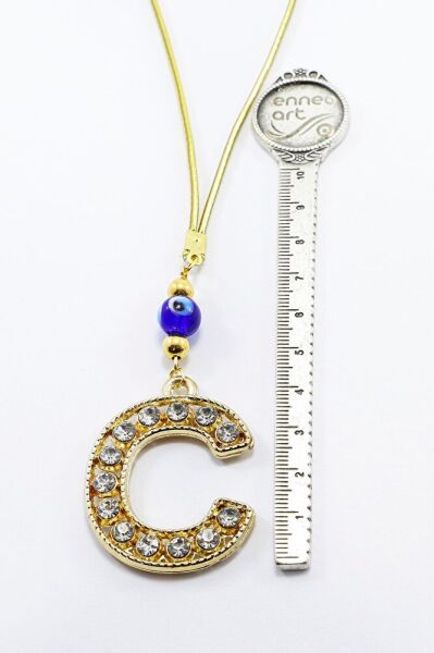 Gold Renkli Parlak Taşlı C Harfi Araba Dikiz Ayna Süsü, Yeni Harfli Araba Hediyesi