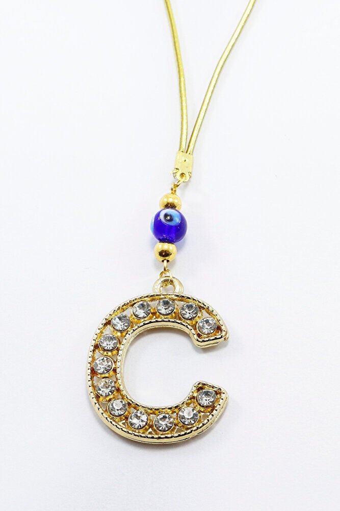 Gold Renkli Parlak Taşlı C Harfi Araba Dikiz Ayna Süsü, Yeni Harfli Araba Hediyesi