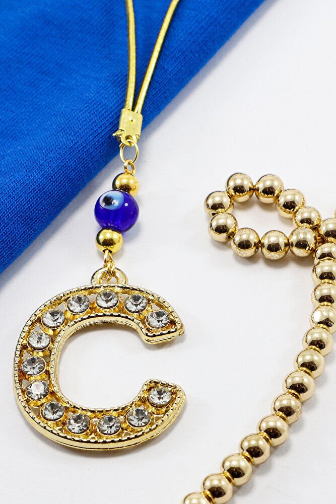 Gold Renkli Parlak Taşlı C Harfi Araba Dikiz Ayna Süsü, Yeni Harfli Araba Hediyesi