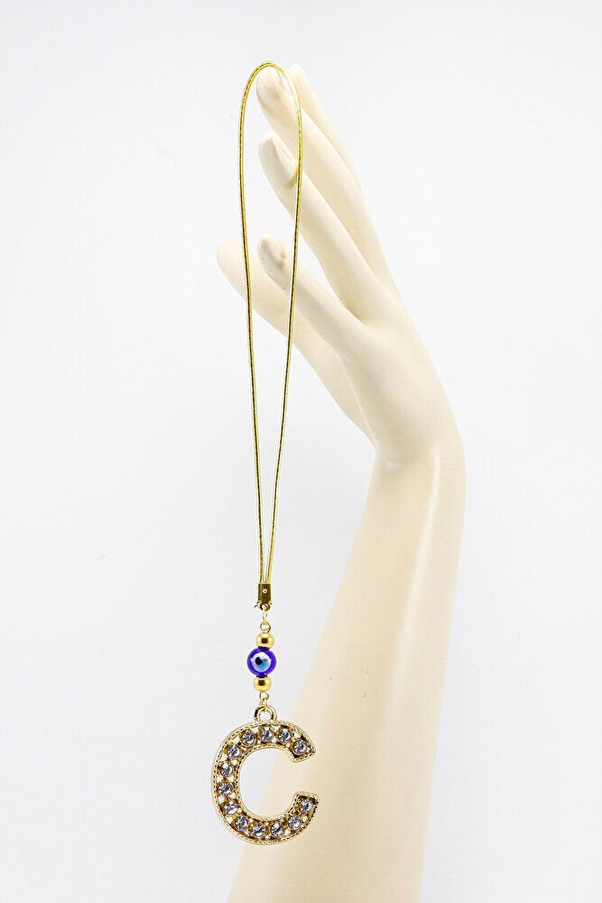 Gold Renkli Parlak Taşlı C Harfi Araba Dikiz Ayna Süsü, Yeni Harfli Araba Hediyesi