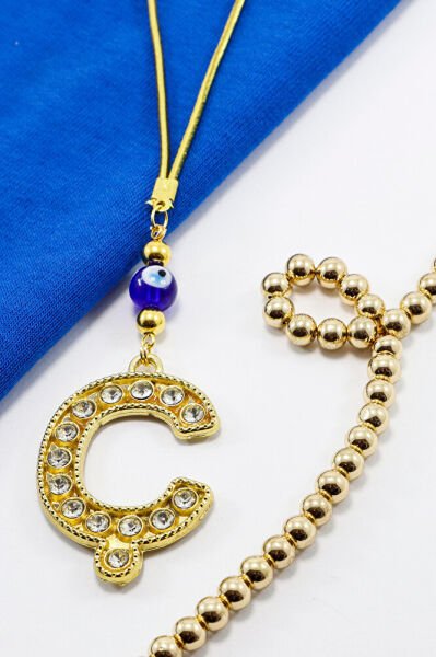 Gold Renkli Parlak Taşlı Ç Harfi Araba Dikiz Ayna Süsü, Yeni Harfli Araba Hediyesi