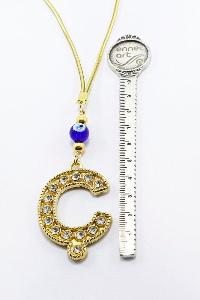 Gold Renkli Parlak Taşlı Ç Harfi Araba Dikiz Ayna Süsü, Yeni Harfli Araba Hediyesi