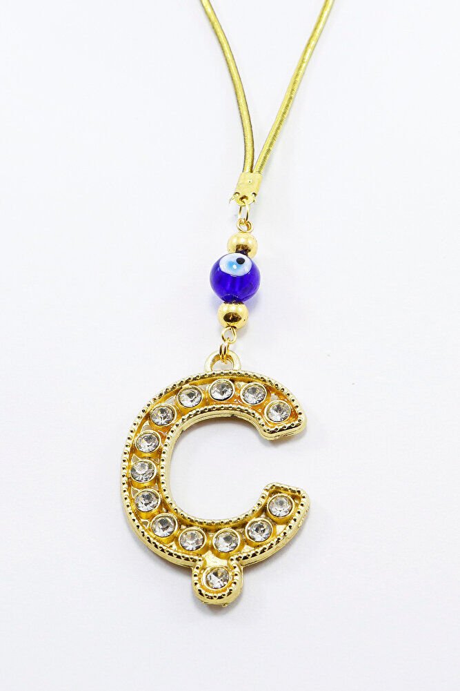 Gold Renkli Parlak Taşlı Ç Harfi Araba Dikiz Ayna Süsü, Yeni Harfli Araba Hediyesi