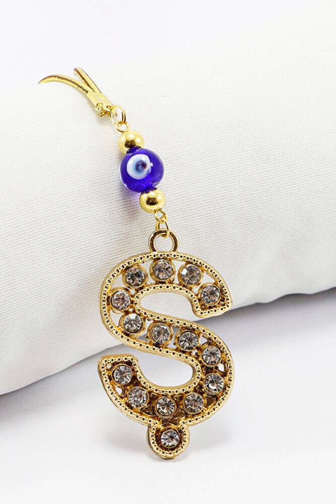 Gold Renkli Parlak Taşlı Ş Harfi Araba Dikiz Ayna Süsü, Yeni Harfli Araba Hediyesi