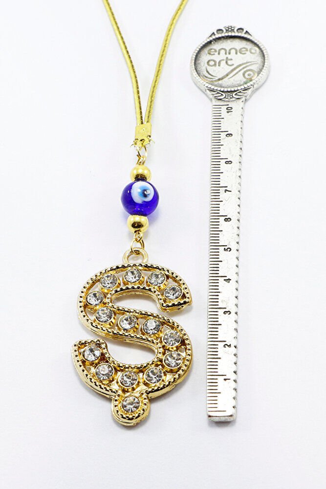 Gold Renkli Parlak Taşlı Ş Harfi Araba Dikiz Ayna Süsü, Yeni Harfli Araba Hediyesi