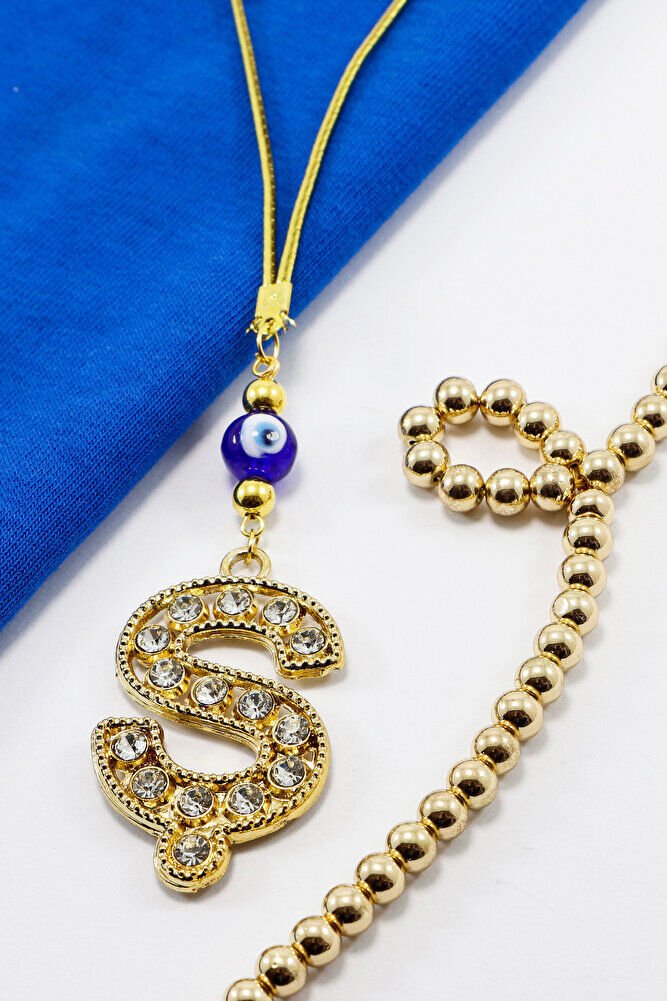 Gold Renkli Parlak Taşlı Ş Harfi Araba Dikiz Ayna Süsü, Yeni Harfli Araba Hediyesi