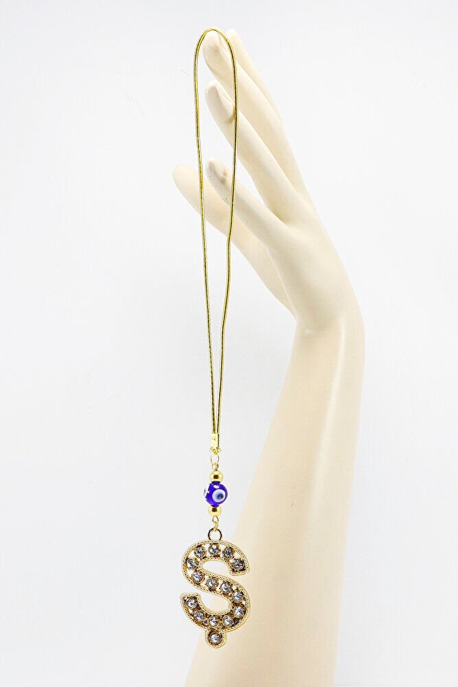 Gold Renkli Parlak Taşlı Ş Harfi Araba Dikiz Ayna Süsü, Yeni Harfli Araba Hediyesi