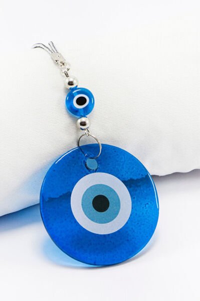 El Yapımı Yassı Cam Nazar Boncuklu Lacivert Cam Nazarlı Araba Dikiz Ayna Süsü, Yeni Araba Hediyesi