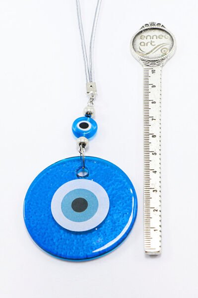 El Yapımı Yassı Cam Nazar Boncuklu Lacivert Cam Nazarlı Araba Dikiz Ayna Süsü, Yeni Araba Hediyesi