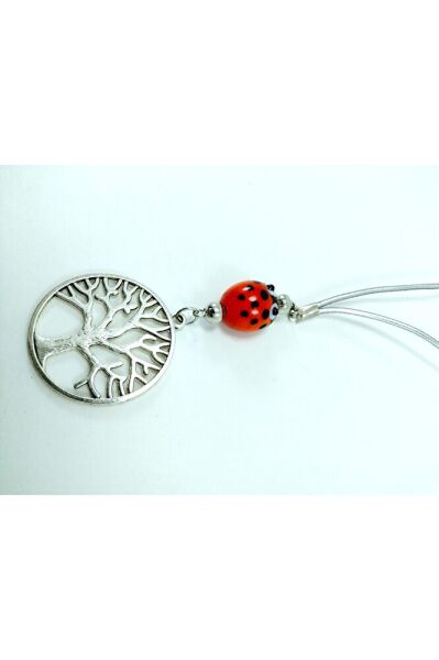 Cam El Yapımı Uğur Böceği Metal Hayat Ağacı Figürlü Araba Dikiz Ayna Süsü Hediyelik Aksesuar