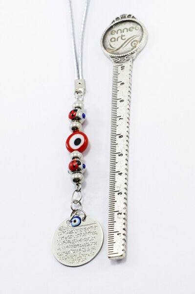 Uğur Böcekli Boncuk Cam Nazar Boncuklu Metal Ayetel Kürsi Dualı Dikiz Ayna Süsü, Yeni Araba Hediyesi