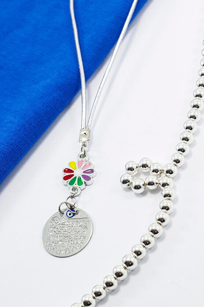 Renkli Papatyalı Metal Ayetel Kürsi Dualı Dikiz Ayna Süsü, Yeni Araba Hediyesi