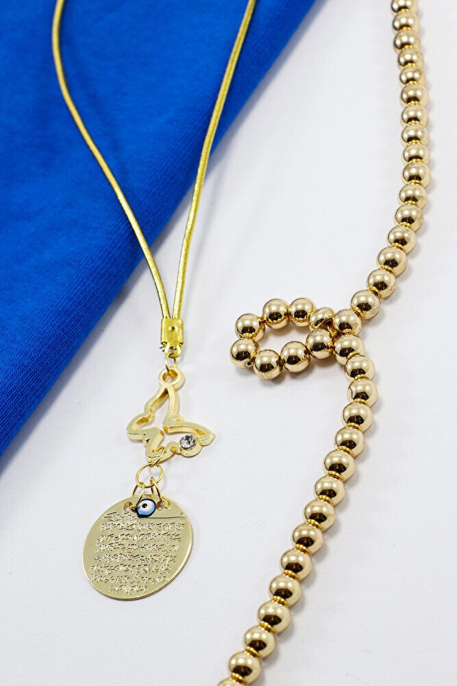 Gold Renkli Metal Dikiz Ayna Süsü, Kelebek Nazar Boncuğu Ayetel Kürsi Yeni Araba Hediyesi