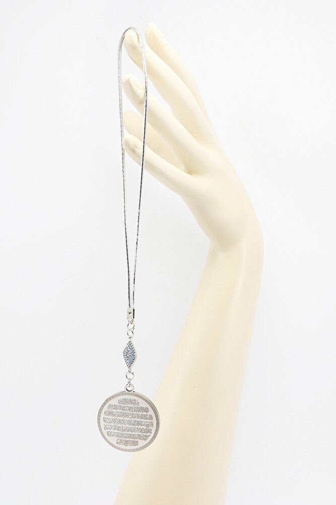 Zirkon Taşlı Nazar Gümüş Renkli Ayetel Kürsi Nazar Ayeti Paslanmaz Çelik Araba Dikiz Ayna Süsü