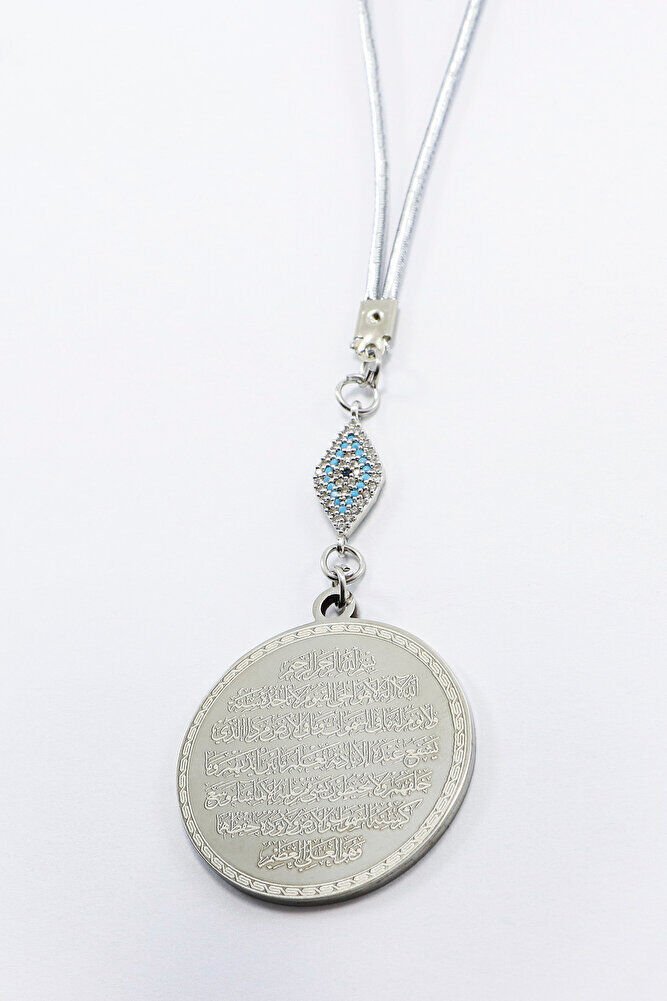 Zirkon Taşlı Nazar Gümüş Renkli Ayetel Kürsi Nazar Ayeti Paslanmaz Çelik Araba Dikiz Ayna Süsü