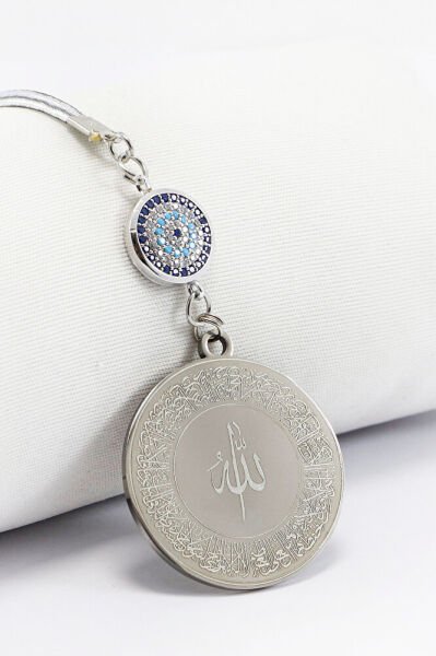 Zirkon Taşlı Gümüş Renkli Ayetel Kürsi Allah Lafzı Felak Nas İhlas Paslanmaz Çelik Araba Ayna Süsü