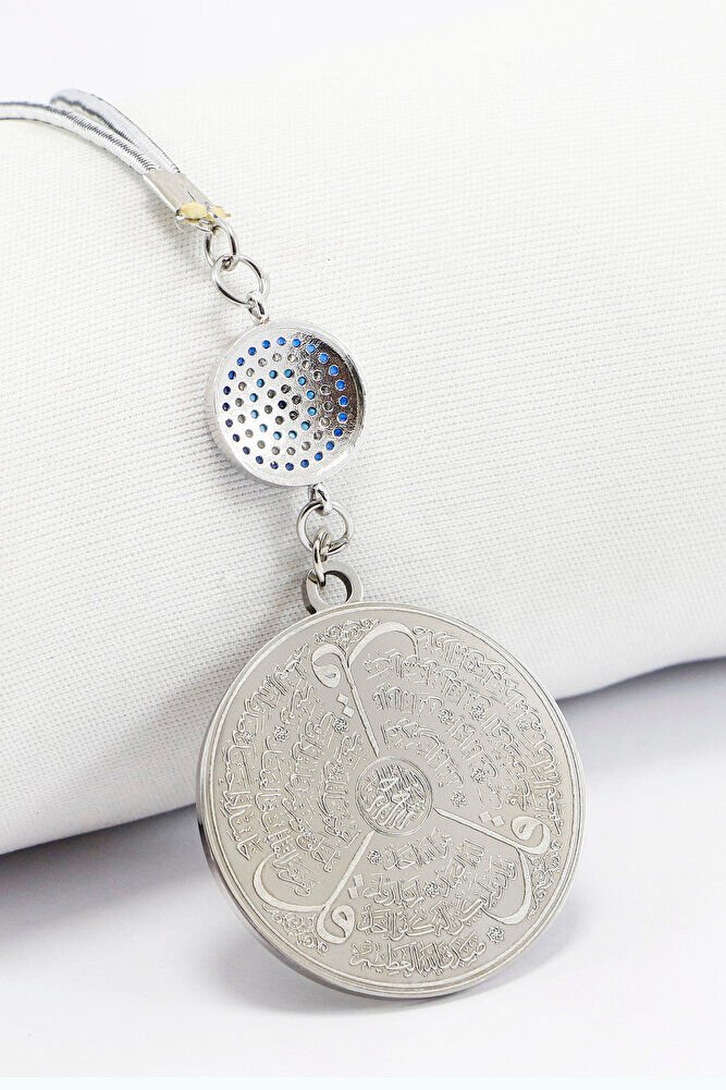 Zircon Stone Silver Color Ayetel Kursi Allah Word Falaq Nas Ihlas Stainless Steel Car Mirror Ornament