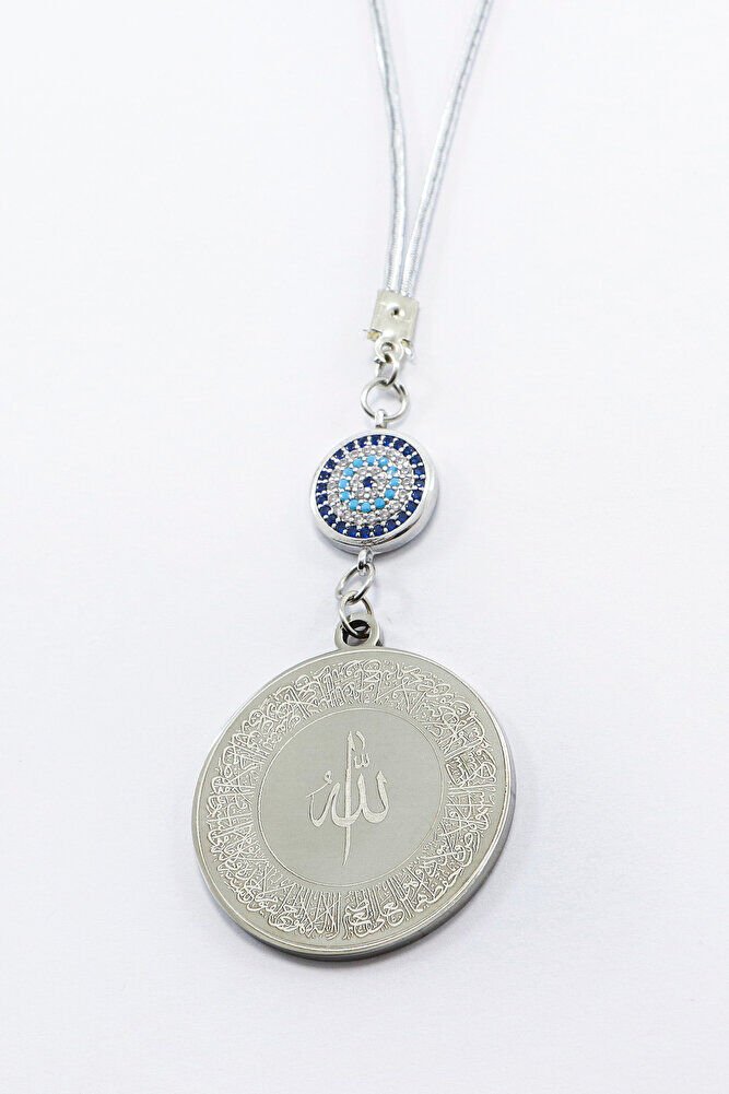 Zircon Stone Silver Color Ayetel Kursi Allah Word Falaq Nas Ihlas Stainless Steel Car Mirror Ornament