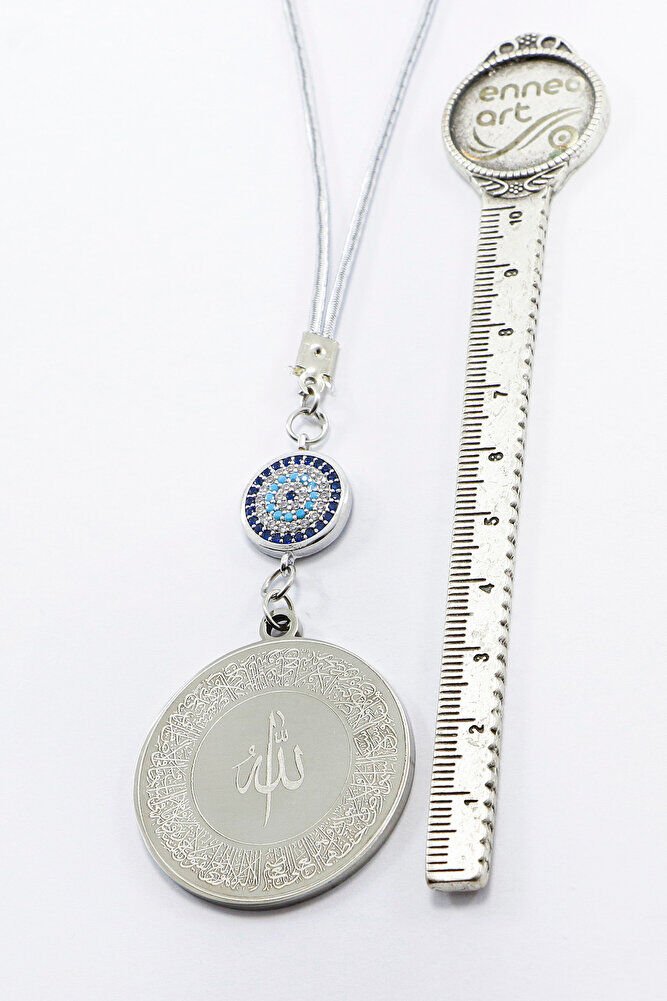 Zircon Stone Silver Color Ayetel Kursi Allah Word Falaq Nas Ihlas Stainless Steel Car Mirror Ornament