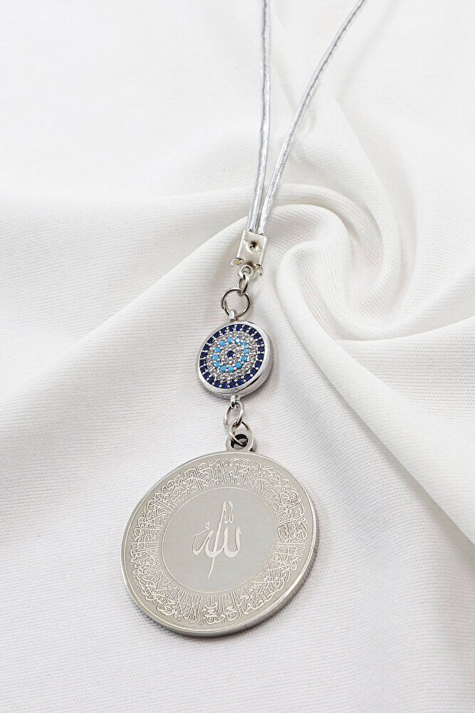 Zircon Stone Silver Color Ayetel Kursi Allah Word Falaq Nas Ihlas Stainless Steel Car Mirror Ornament