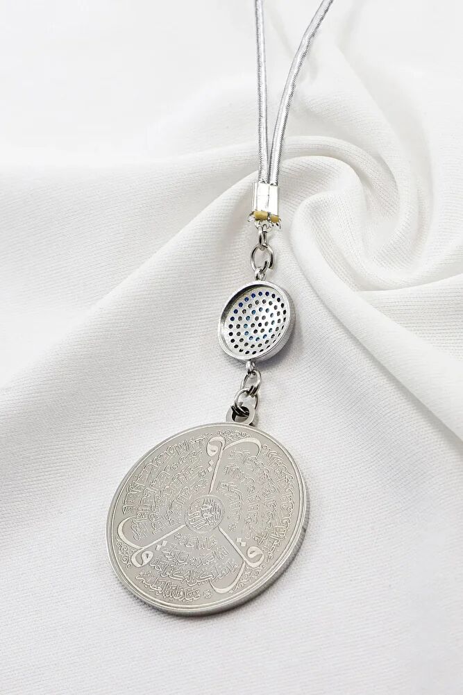 Zircon Stone Silver Color Ayetel Kursi Allah Word Falaq Nas Ihlas Stainless Steel Car Mirror Ornament