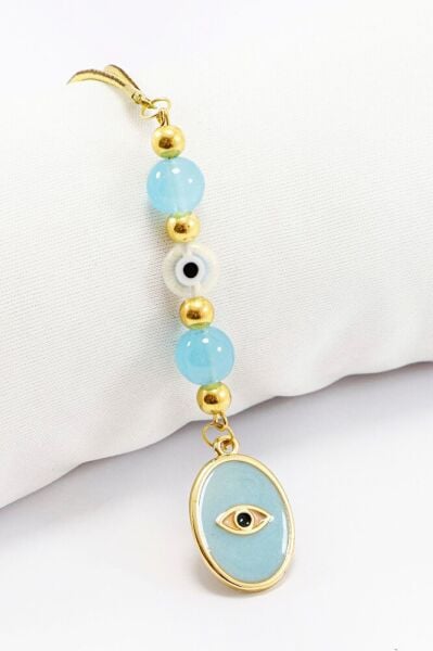 Açık Mavi Boncuklu Sedefli Göz Figürlü Araba Dikiz Ayna Süsü Tarz Yeni Araba Hediyesi