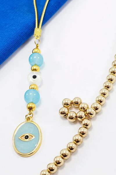 Açık Mavi Boncuklu Sedefli Göz Figürlü Araba Dikiz Ayna Süsü Tarz Yeni Araba Hediyesi