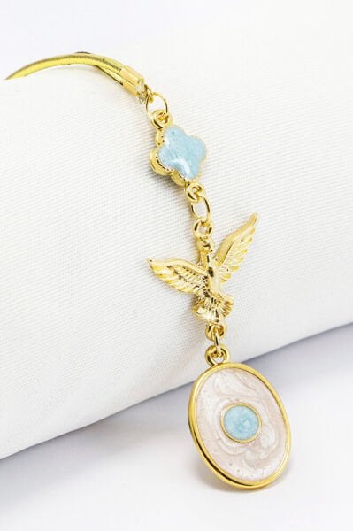 Altın Kaplama Mavi Çiçekli Uçan Anka Kuşu Sedefli Dikiz Ayna Süsü Tarz Yeni Araba Hediyesi