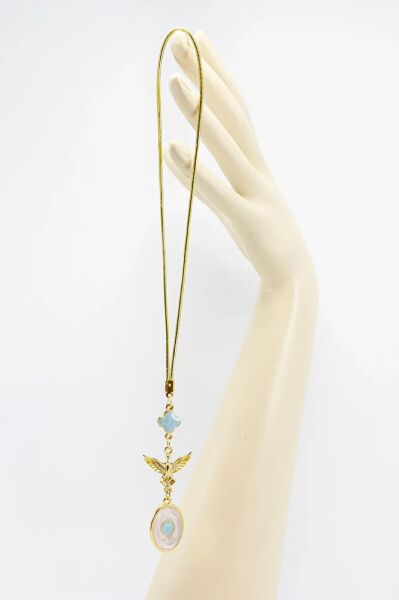 Altın Kaplama Mavi Çiçekli Uçan Anka Kuşu Sedefli Dikiz Ayna Süsü Tarz Yeni Araba Hediyesi