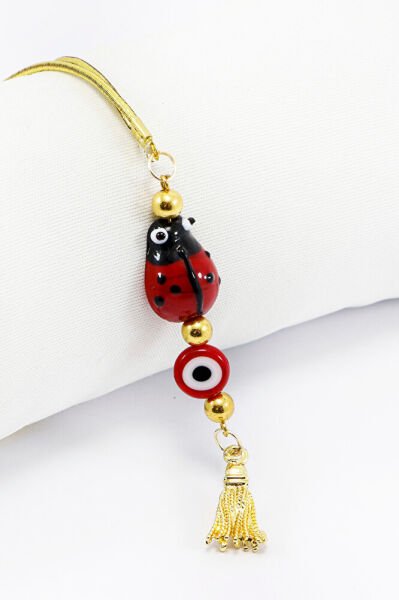 Kırmızı Cam Nazar Boncuklu Püsküllü Dikiz Ayna Süsü Tarz Yeni Araba Hediyesi