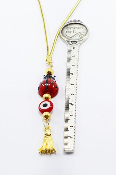 Kırmızı Cam Nazar Boncuklu Püsküllü Dikiz Ayna Süsü Tarz Yeni Araba Hediyesi