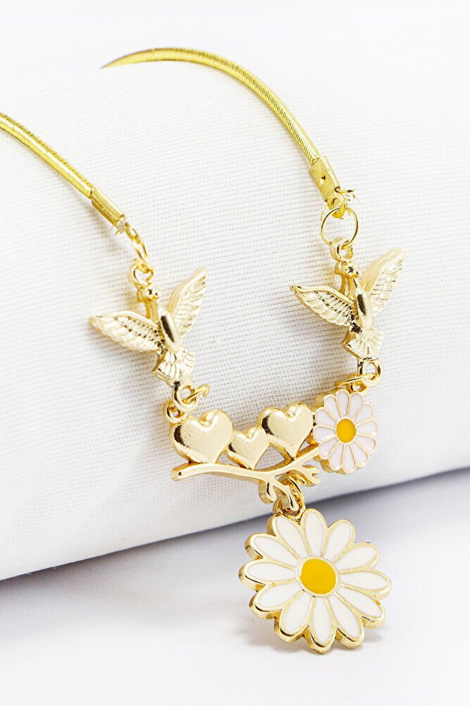 Salkım Papatyalı Kalpli Gold Renkli Araba Dikiz Ayna Süsü, Yeni Araba Hediyesi