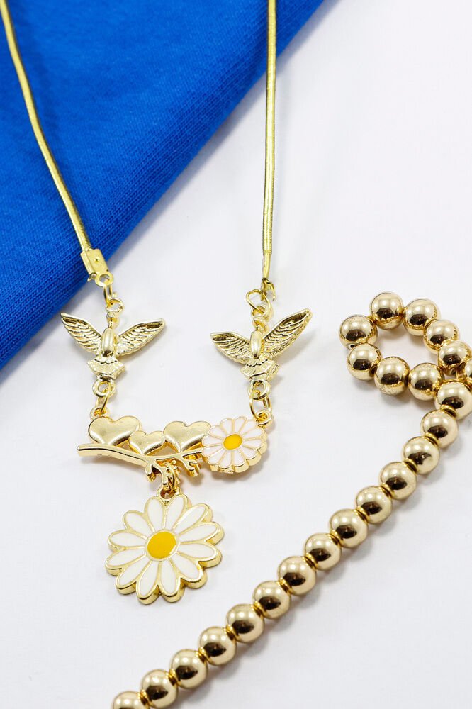 Salkım Papatyalı Kalpli Gold Renkli Araba Dikiz Ayna Süsü, Yeni Araba Hediyesi